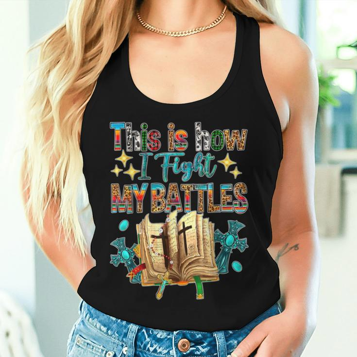 This Is How I Fight My Battles Leopard Cross Christian Jesus Women Tank Top Gifts for Her