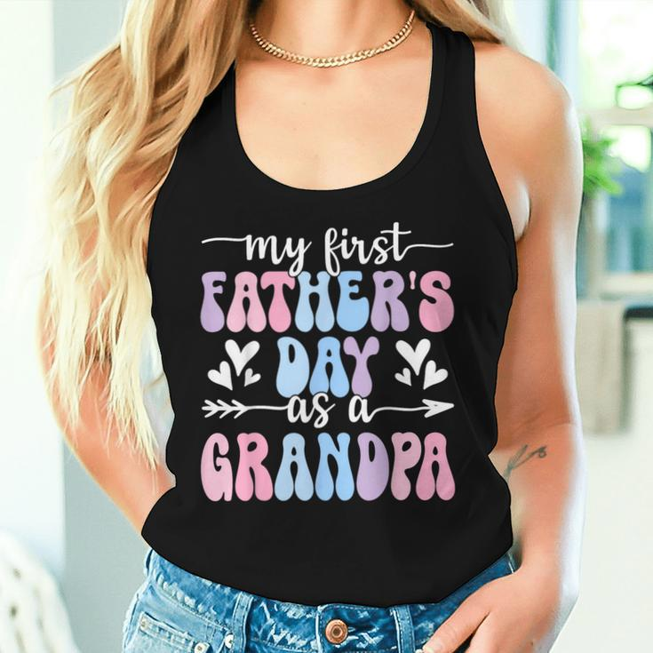 My First Father's Day As A Grandpa Retro Groovy Father's Day Women Tank Top Gifts for Her