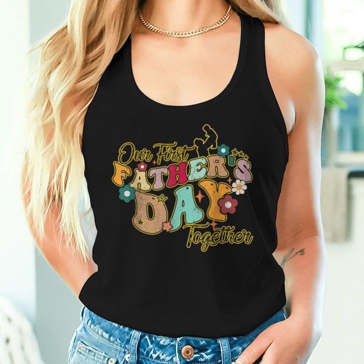 Our First Father's Day Together Groovy Sayings Kid Women Tank Top Gifts for Her