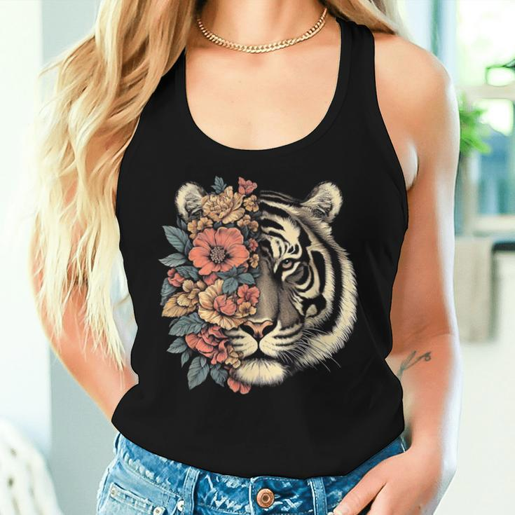 Floral Tiger Girls Flowers Tiger Face For Tigers Lover Women Tank Top Gifts for Her