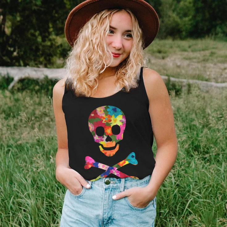 Flowered Skull And Crossbones Funky Jolly Roger Pirate Women Tank Top Gifts for Her
