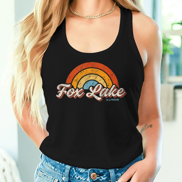 Fox Lake Illinois Il Vintage Rainbow Retro 70S Women Tank Top Gifts for Her