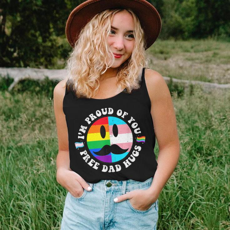 Free Dad Hugs Groovy Hippie Face Lgbt Rainbow TransgenderWomen Tank Top Gifts for Her