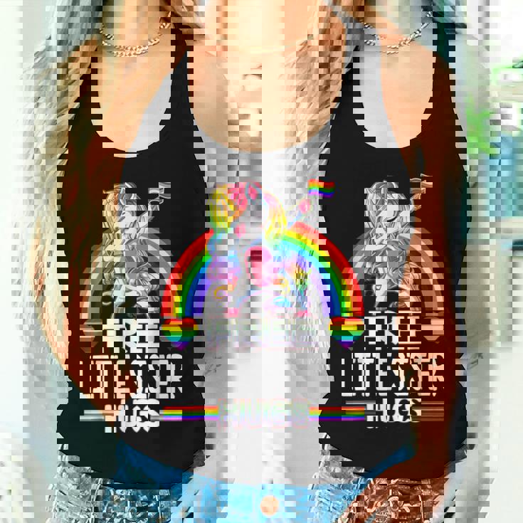 Free Little Sister Hugs Unicorn Lgbt Pride Rainbow Women Tank Top Gifts for Her