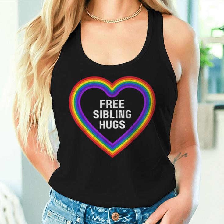 Free Sibling Hugs Heart Lgbt Gay Pride Month Brother Sister Women Tank Top Gifts for Her