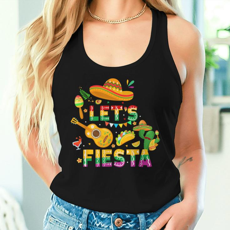 Cinco De Mayo Mexican Guitar Cactus Let's Fiesta Women Tank Top Gifts for Her