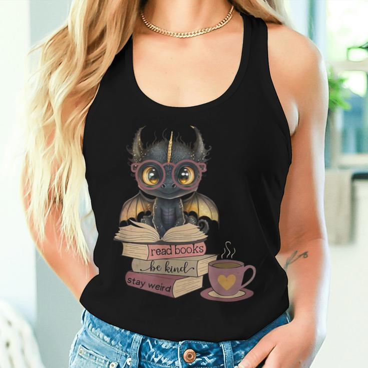 Dragon Read Books Be Kind Stay Weird Book Lover Women Tank Top Gifts for Her