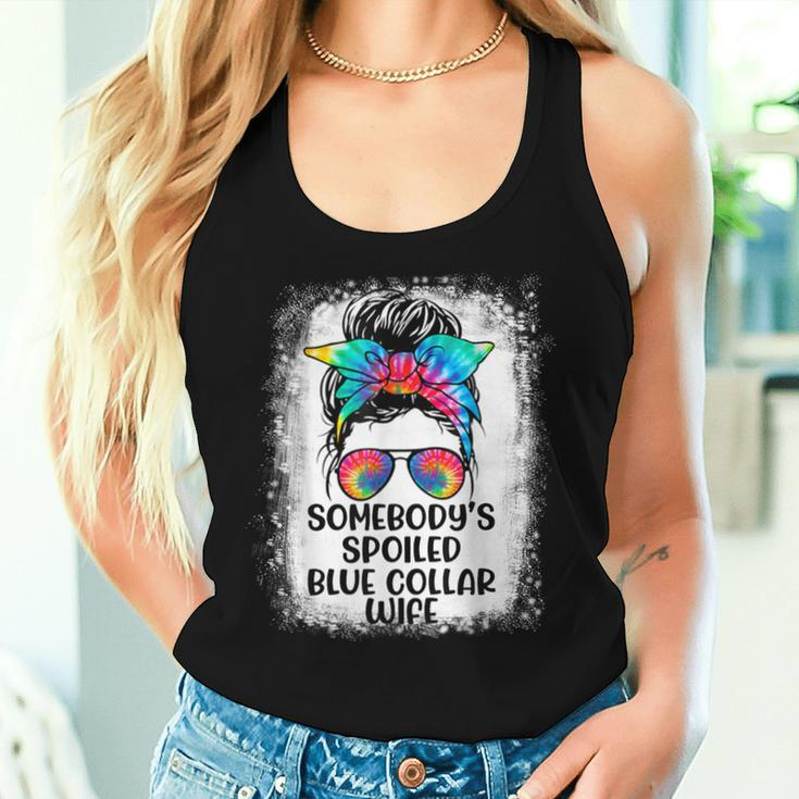 Somebody's Spoiled Blue Collar Wife Messy Bun Tie Dye Women Tank Top Gifts for Her