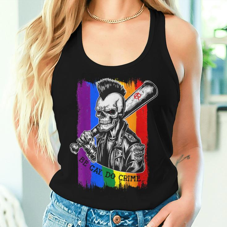 Be Gay Do Crime Skull Queer Punk Queercore Rainbow Flag Meme Women Tank Top Gifts for Her