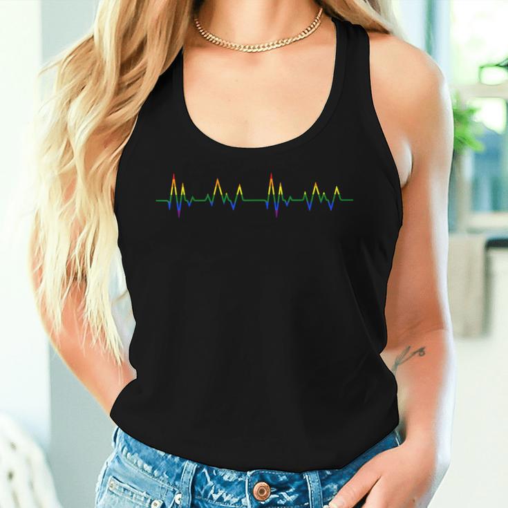 Gay Heartbeat Pride Rainbow Flag Lgbtq Ally Transgender Women Tank Top Gifts for Her