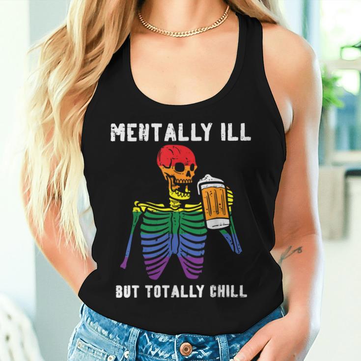 Gay Pride Skeleton Mentally Ill Rainbow Flag Lgbtq Dad Men Women Tank Top Gifts for Her