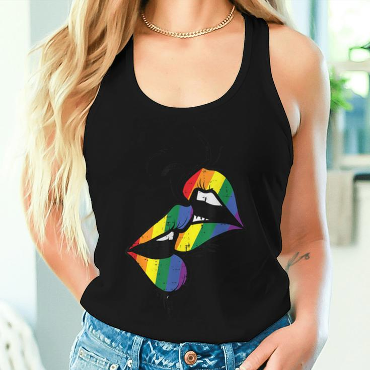 Gay Rainbow Lips Kissing Lgbt Flag Pride Month Women Women Tank Top Gifts for Her