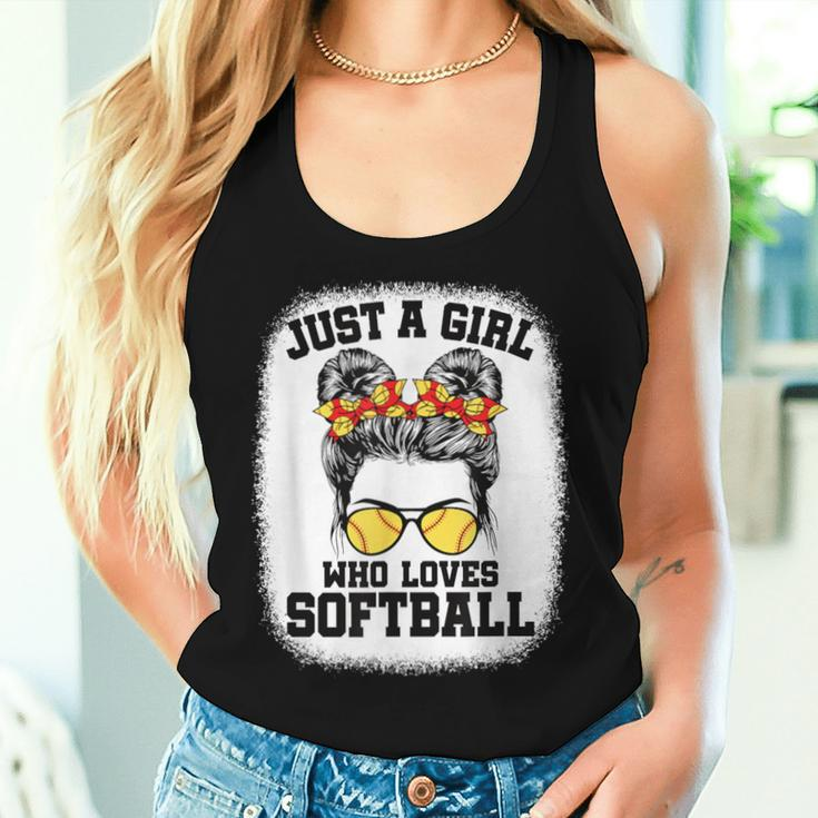 Girls Softball Fan Player Messy Bun Softball Lover Women Tank Top Gifts for Her