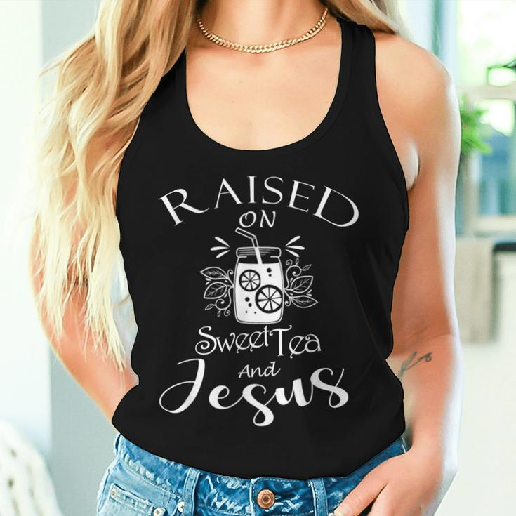 Girls Southern Raised On Jesus And Sweet Tea Women Tank Top Gifts for Her