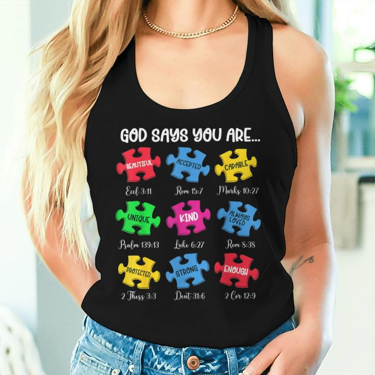 God Says You Are Bible Verses Christian Autism Awareness Women Tank Top Gifts for Her