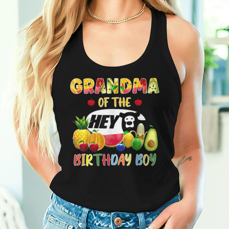 Grandma Of The Birthday Boy Family Fruit Hey Bear Birthday Women Tank Top Gifts for Her