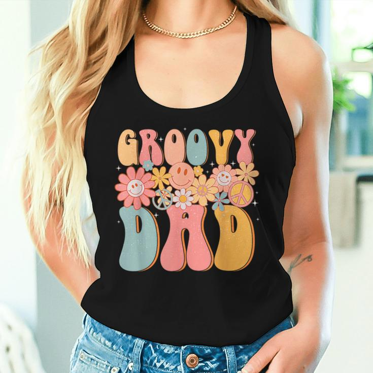 Groovy Dad Retro Fathers Day Colorful Peace Sign Smile Face Women Tank Top Gifts for Her