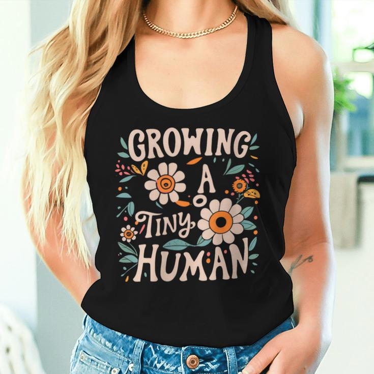Growing A Tiny Human Floral Flowers Pregnancy Women Tank Top Gifts for Her