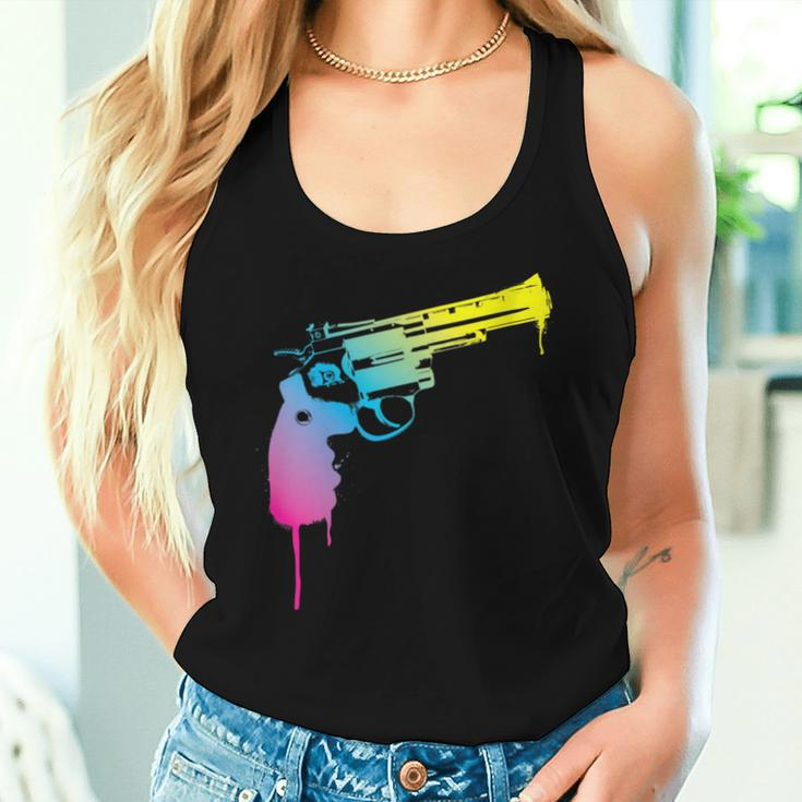 Gun Dripping Rainbow Graffiti Paint Artist Revolver Women Tank Top Gifts for Her