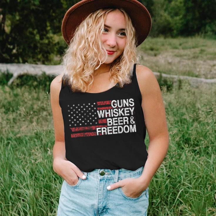 Guns Whiskey Beer And Freedom Veteran Us Flag 4Th Of July Women Tank Top Gifts for Her