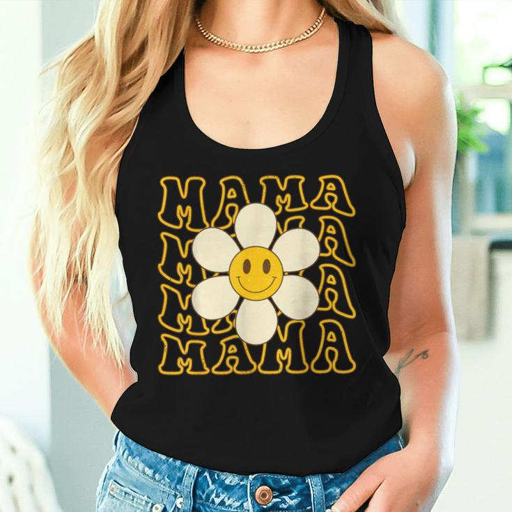 Happy Face Mama Groovy Daisy Flower Smiling Flower Women Tank Top Gifts for Her