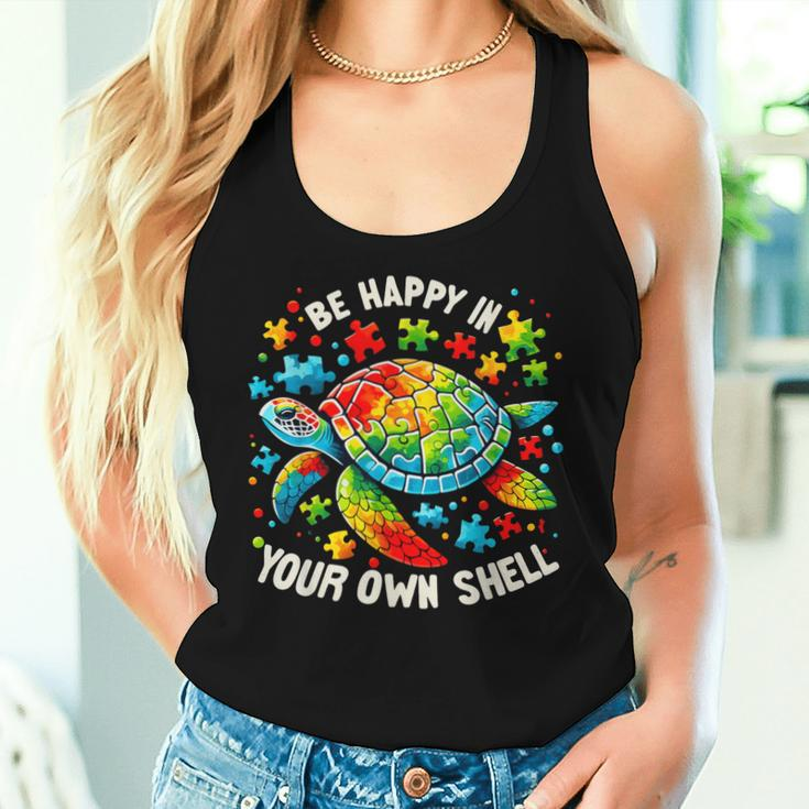 Be Happy In Your Own Shell Autism Awareness Rainbow Turtle Women Tank Top Gifts for Her