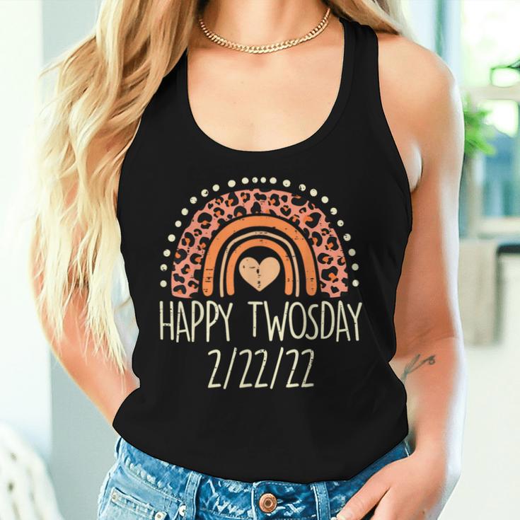 Happy Twosday 22222 Leopard Rainbow Twos Day 2022 Teacher Women Tank Top Gifts for Her