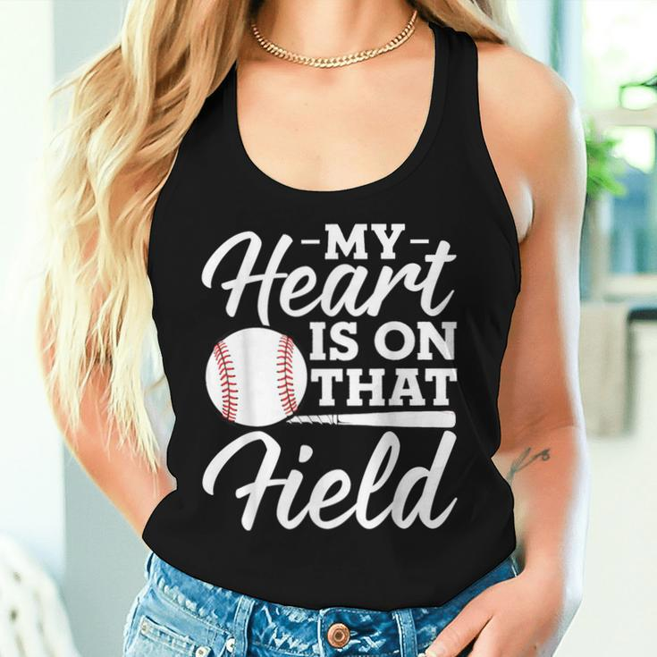 My Heart Is On That Field Baseball Mom Wife Women Tank Top Gifts for Her