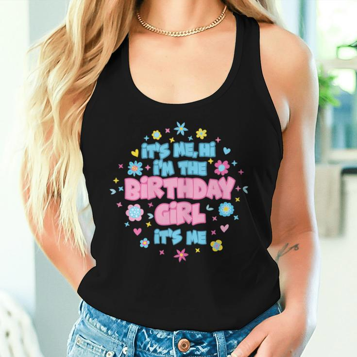 Hi I'm Birthday Girls Flowery Cute Pop Sparkles Women Tank Top Gifts for Her