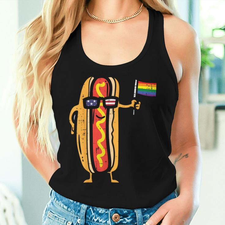 Hotdog Us Flag Sunglasses Rainbow Flag Gay Pride Lgbtq Food Women Tank Top Gifts for Her