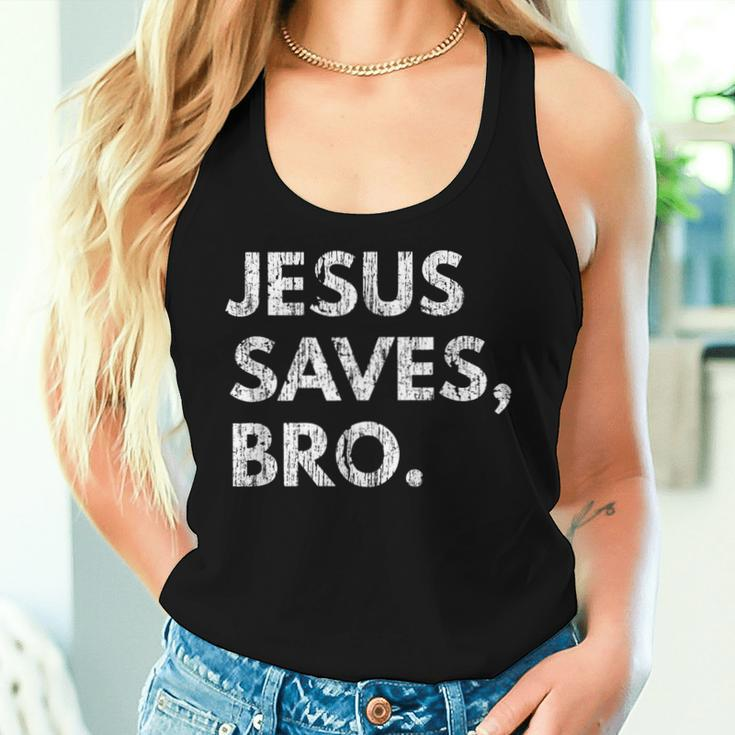 Jesus Saves Bro Vintage Christian Religious Believer Women Tank Top Gifts for Her
