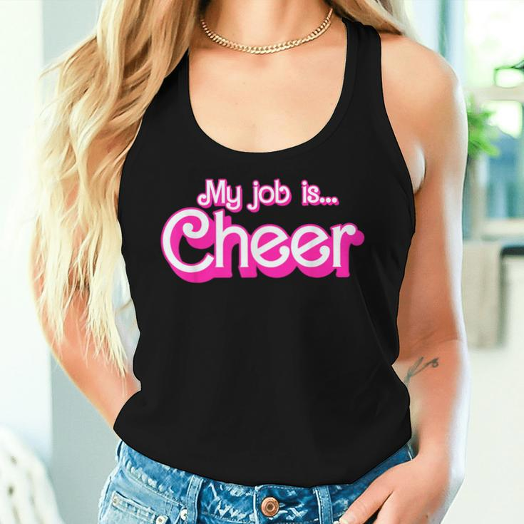 My Job Is Cheer Pink Retro Cheer Mom Girls Women Tank Top Gifts for Her