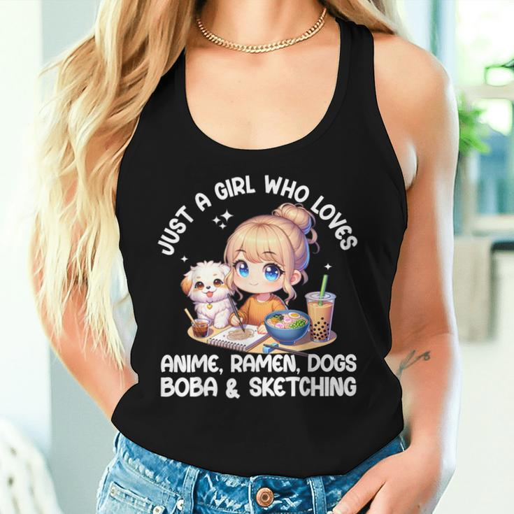 Just A Girl Who Loves Anime Ramen Dogs Boba And Sketching Women Tank Top Gifts for Her