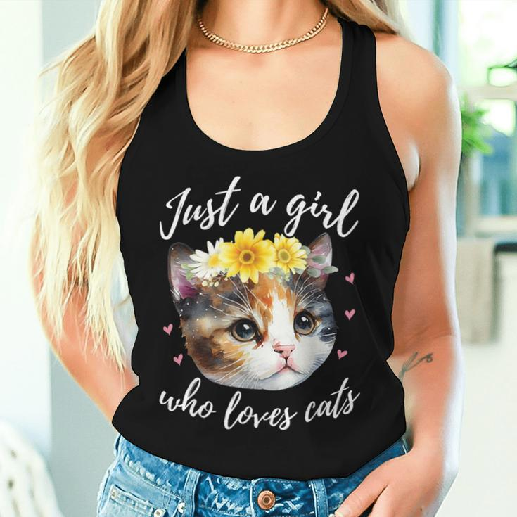 Just A Girl Who Loves Cats Cute Calico Cat Lover Women Tank Top Gifts for Her
