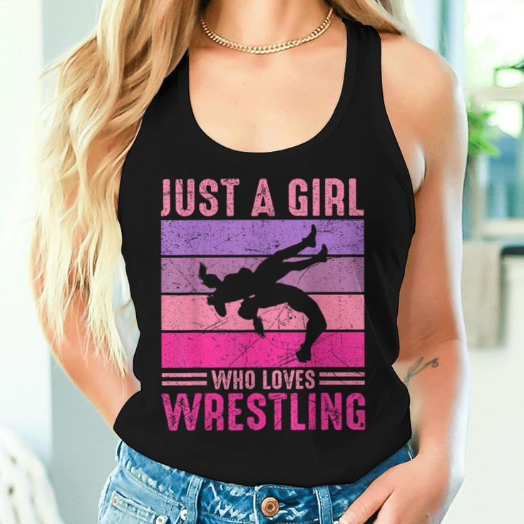 Just A Girl Who Loves Wrestling Girl Wrestle Outfit Wrestler Women Tank Top Gifts for Her