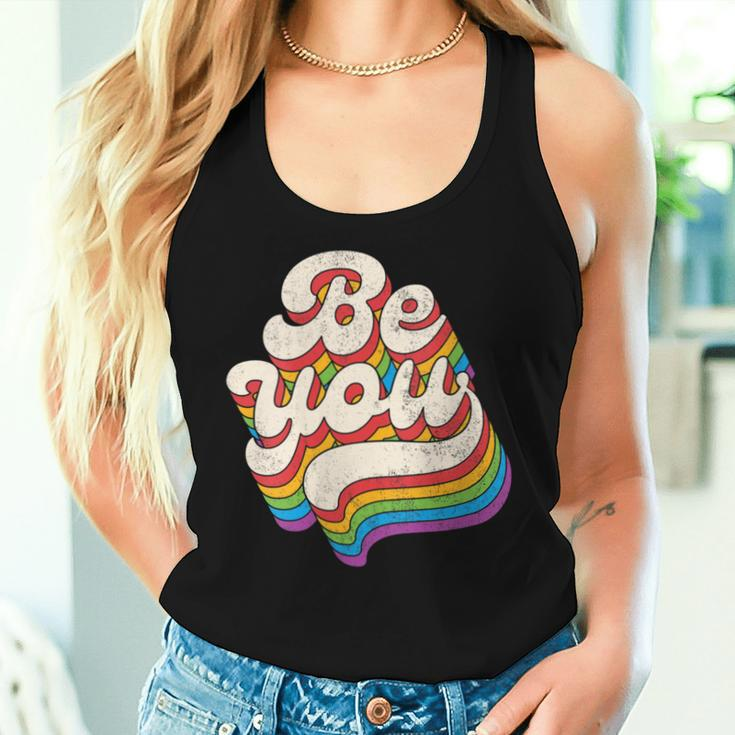 Lgbtq Be You Gay Pride Lgbt Ally Rainbow Flag Retro Vintage Women Tank Top Gifts for Her
