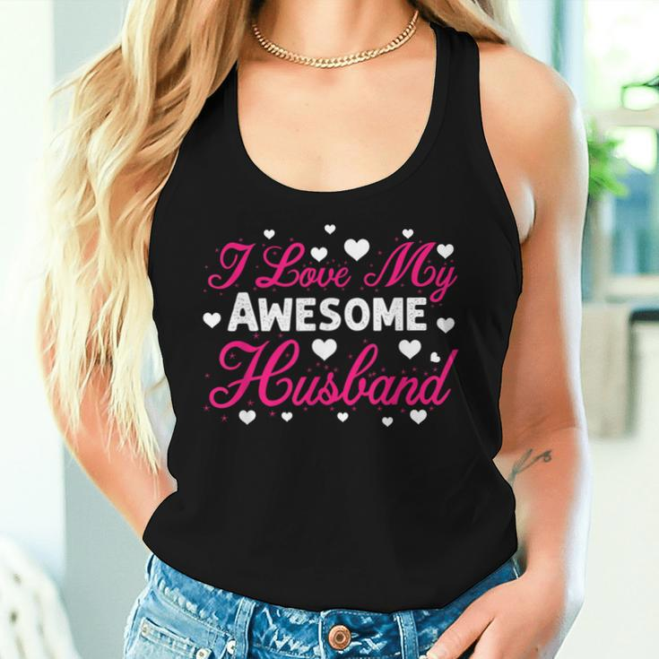 I Love My Awesome Husband Wife Father's Day Usa Women Tank Top Gifts for Her