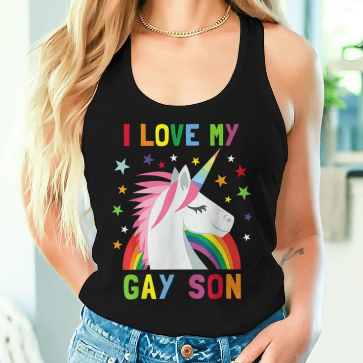 I Love My Gay Son Unicorn Rainbow Parent Of Gay Child Women Tank Top Gifts for Her