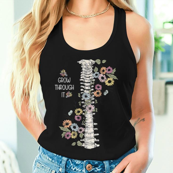 Mental Health Warrior Grow Through It Floral Spine Women Women Tank Top Gifts for Her