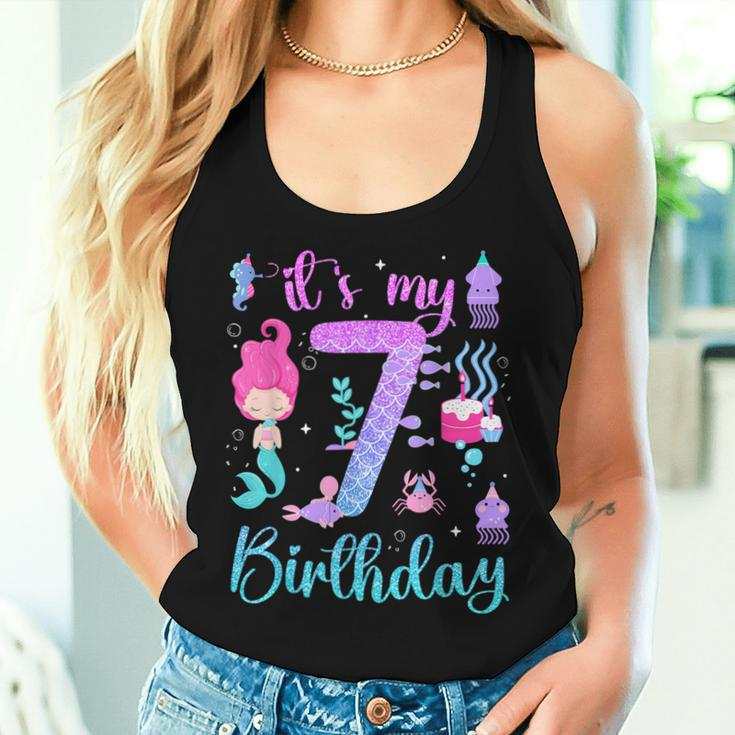 Mermaid Birthday Girls 7 Years Old Its My 7Th Bday Mermaid Women Tank Top Gifts for Her