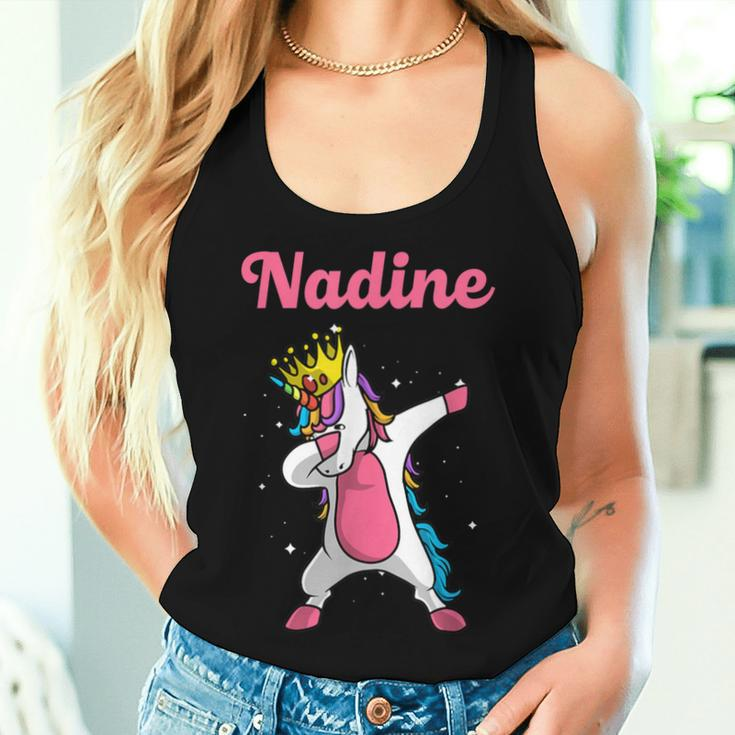 Nadine Name Personalized Birthday Dabbing Unicorn Queen Women Tank Top Gifts for Her