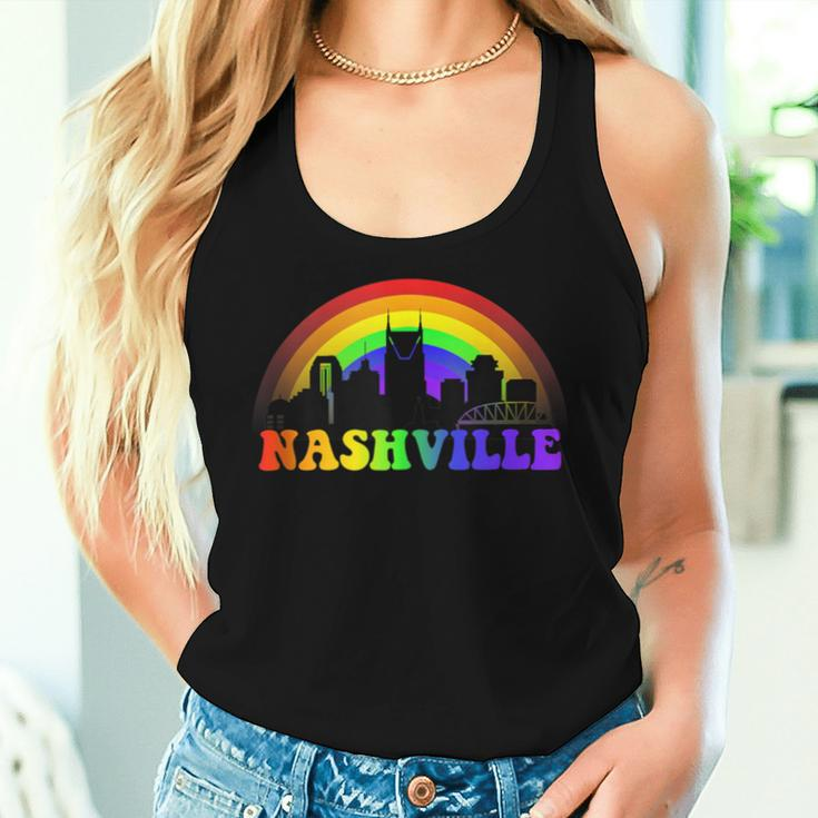 Nashville Pride Lgbtq Gay City Silhouette Rainbow Women Tank Top Gifts for Her