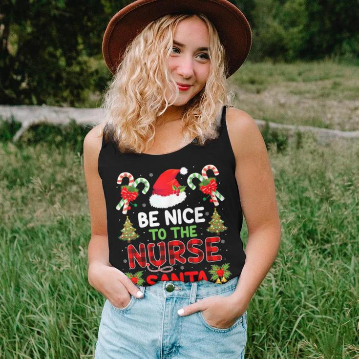 Be Nice To The Nurse Santa Is Watching Red Plaid Christmas Women Tank Top Gifts for Her