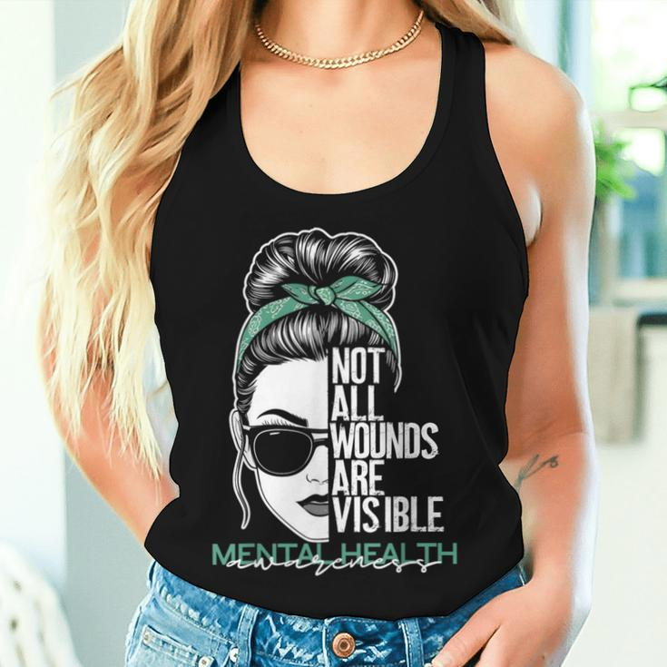 Not All Wounds Are Visible Messy Bun Mental Health Awareness Women Tank Top Gifts for Her