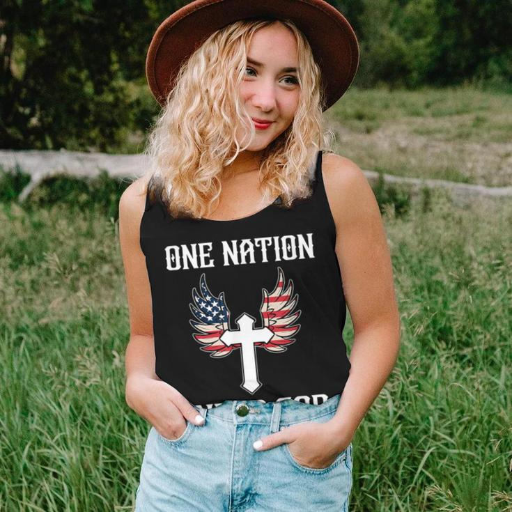 One Nation Under God American Flag Christian Cross Patriotic Women Tank Top Gifts for Her