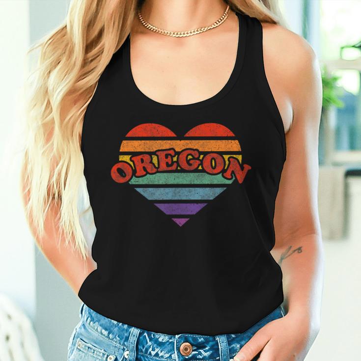 Oregon Retro Rainbow Heart 80S Whimsy Lgbtq Pride Stat Women Tank Top Gifts for Her