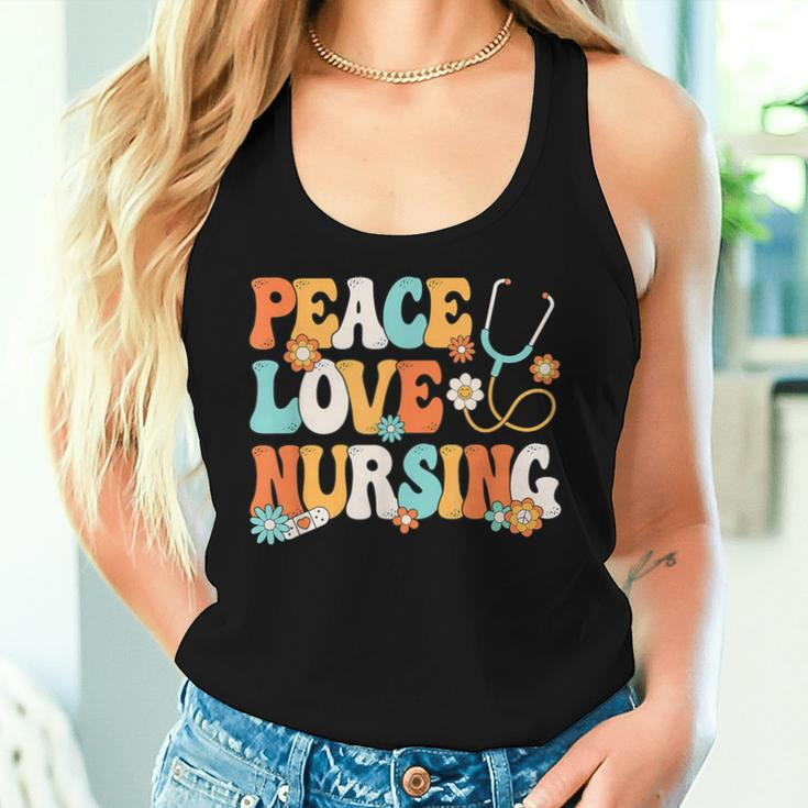 Peace Love Nursing Groovy Nurse Women Tank Top Gifts for Her