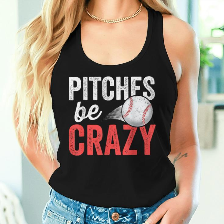 Pitches Be Crazy Baseball Pun Mom Dad Adult Women Tank Top Gifts for Her