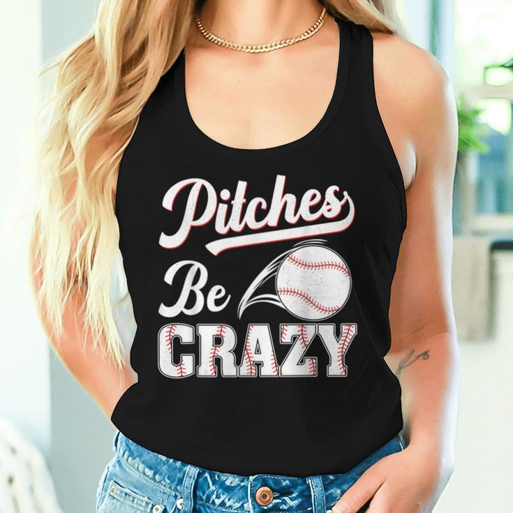 Pitches Be Crazy Baseball Pun Mom Dad Adult Women Tank Top Gifts for Her