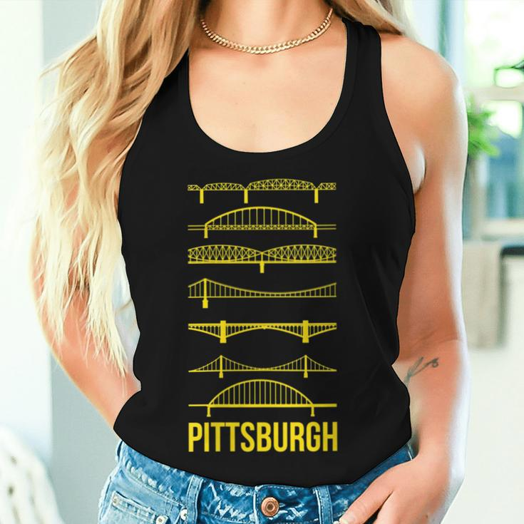 Pittsburgh Bridges Black And Yellow Silhouettes Women Tank Top Gifts for Her